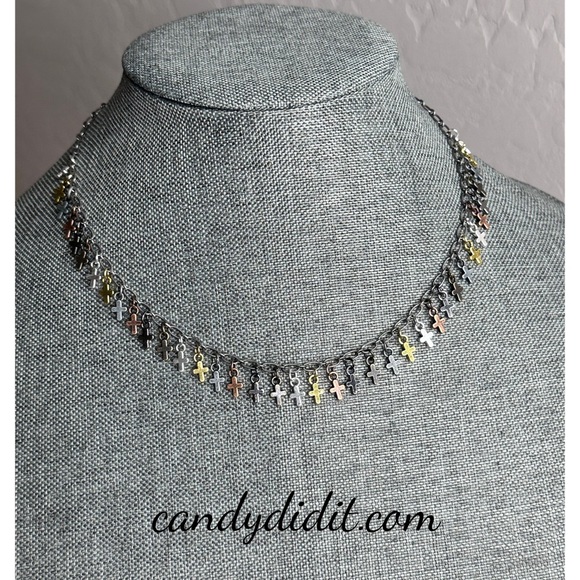 Stylish Mixed Metal Mini Cross Necklace By Candy Did It! - Picture 4 of 4